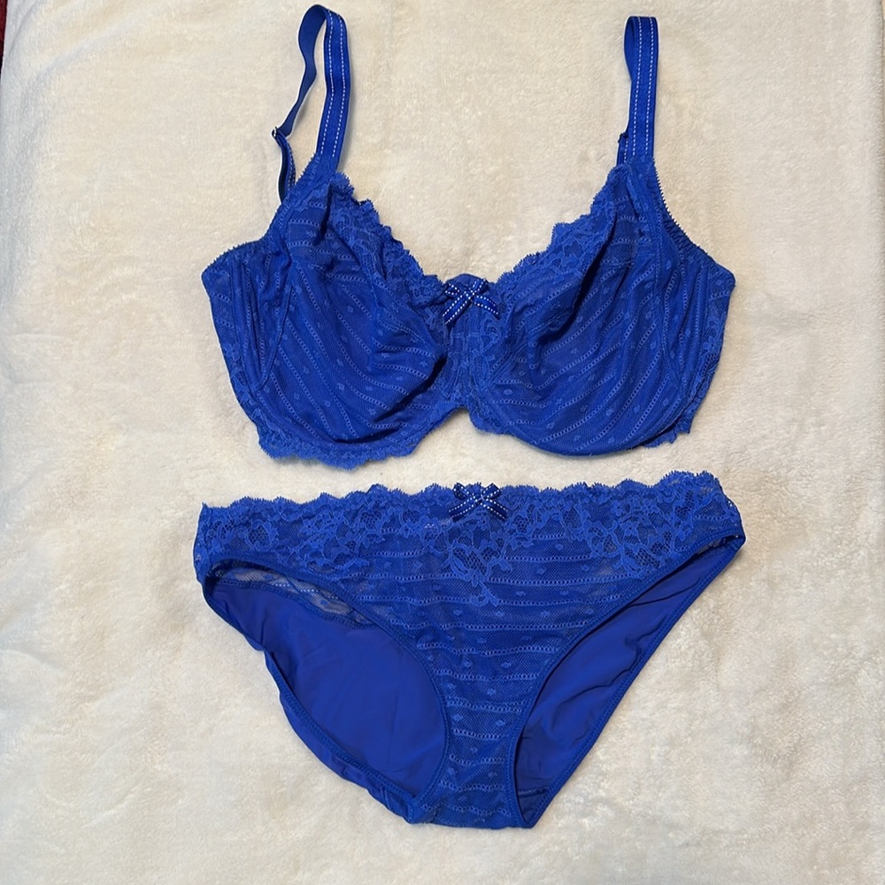 Chantelle Blue Lace Underwire Bra and Matching Panties